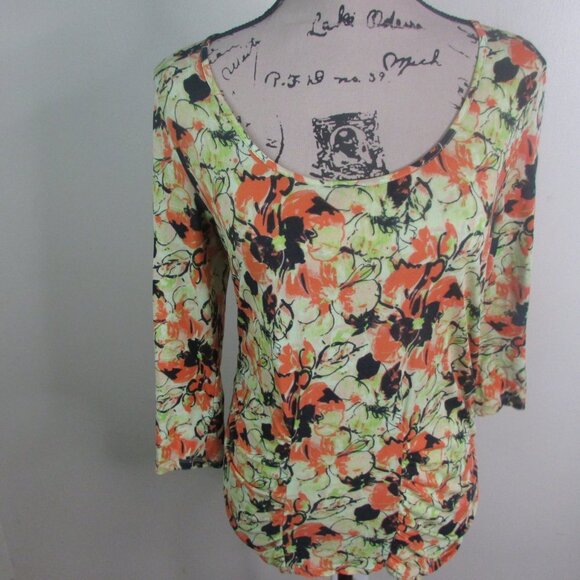 Ellen Tracy Blouse M Floral 3/4 Sleeve - Picture 2 of 11